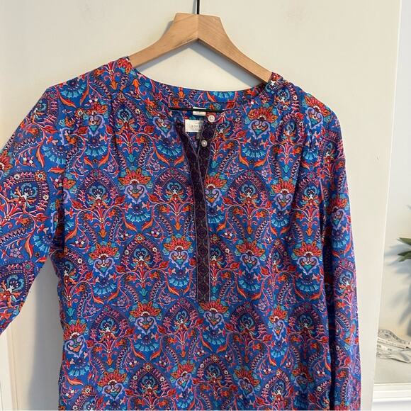 LOFT The Softened Shirt Blue Red Block Print Long Sleeve Blouse Top Small - Picture 11 of 13